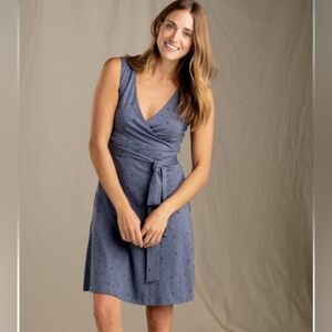Toad & Co Cue Wrap Dress Sleeveless Blue Samba Knit Cotton Size Small
